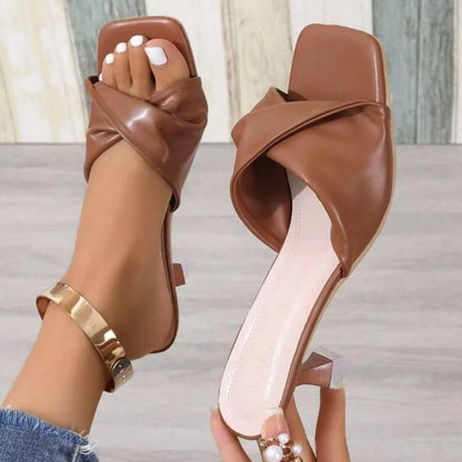 Fashion Summer Women Shoes New Handmade Square Open Toe High Heels Outdoor Fashion Slippers Wedding Party Fashion Party shoes