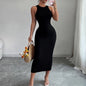 Women's Green Sleeveless Crew Neck Sundress Wave Textured Stretchy Knit Bodycon Maxi Dress Summer Daily Party Vacation Dress - Prolificstore