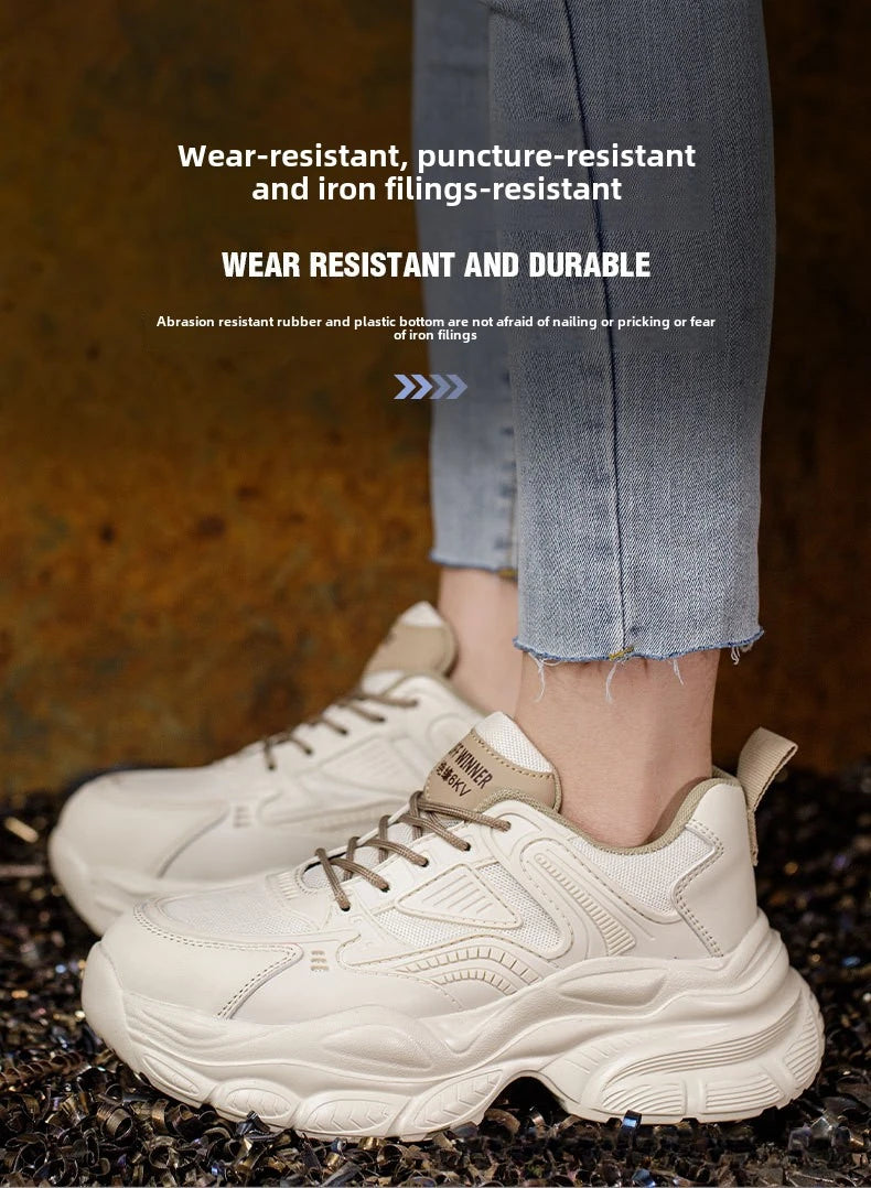 female industrial steel toe safety shoes woman breathable work shoes Lightweight Sneakers fashion spring/summer work sneakers - Prolificstore