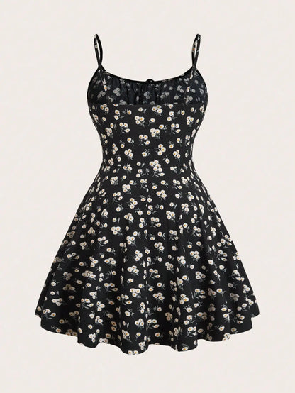 New fashion floral elegant sleeveless thin strap camisole dress - Prolificstore