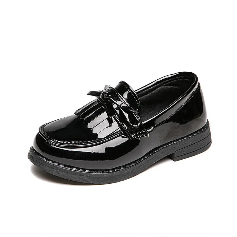 Girls Casual Leather Shoes Kids Flats Tassels with Bow-knot British Style Soft Slip-on Loafers for Wedding Party Bright Skin New - Prolificstore