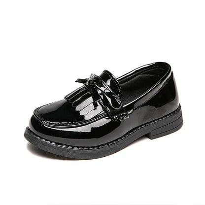 Girls Casual Leather Shoes Kids Flats Tassels with Bow-knot British Style Soft Slip-on Loafers for Wedding Party Bright Skin New - Prolificstore