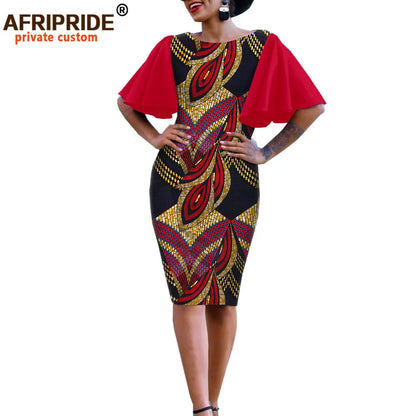 African Bodycon Dresses for Women AFRIPRIDE Bazin Richi Short Butterfly Sleeves Dashiki Wax Women Ankara Print Dress A1925007