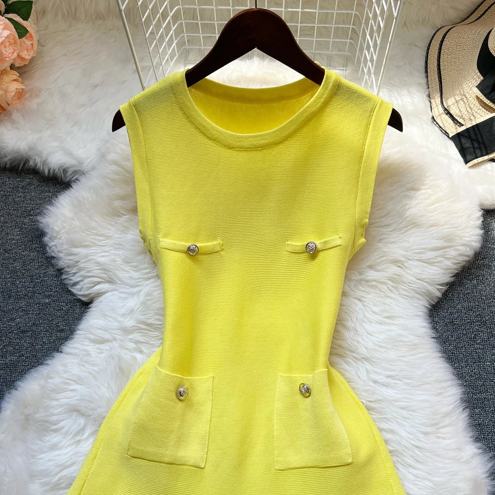 YuooMuoo Chic Fashion 2026 Summer Pleated Short Dress Women O-neck Slim Waist A-line Party Dress Streetwear Lady Outfits Vestido - Prolificstore