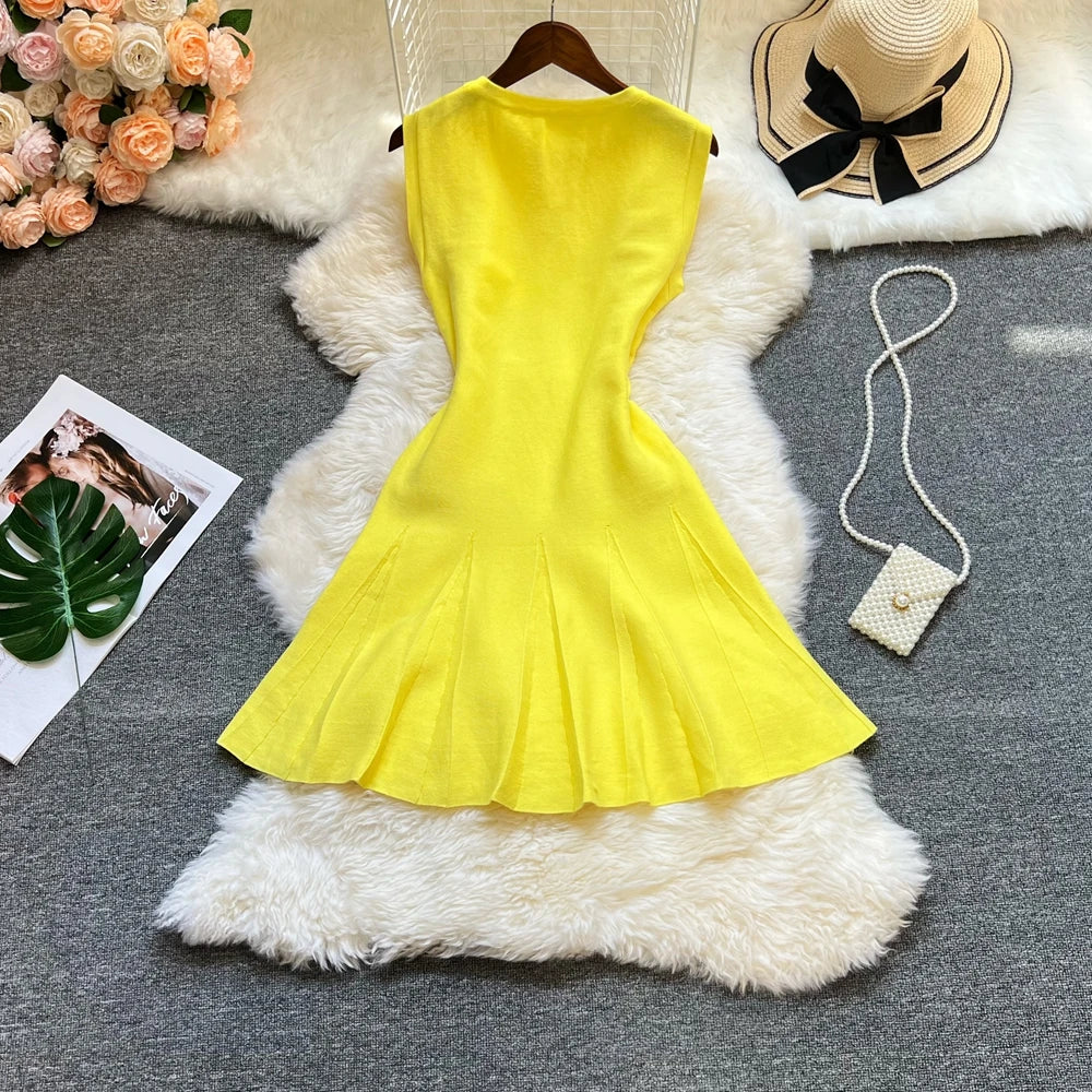 YuooMuoo Chic Fashion 2026 Summer Pleated Short Dress Women O-neck Slim Waist A-line Party Dress Streetwear Lady Outfits Vestido - Prolificstore