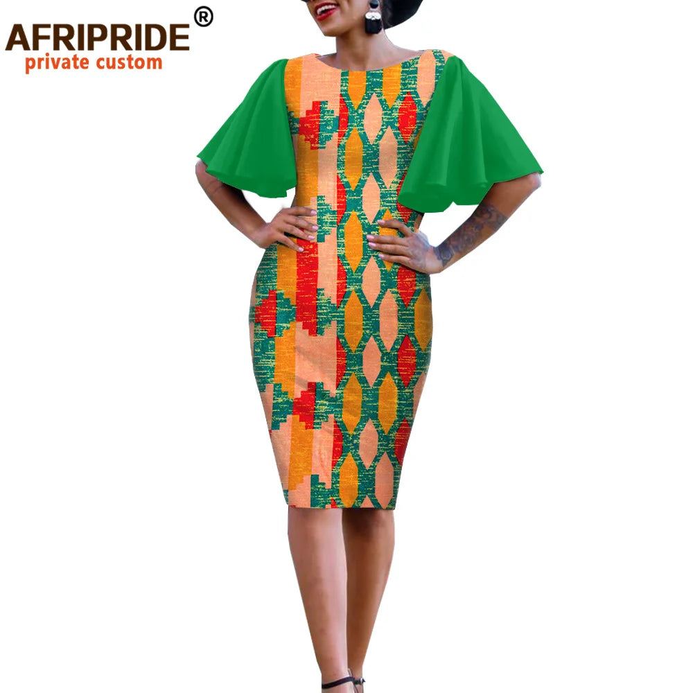 African Bodycon Dresses for Women AFRIPRIDE Bazin Richi Short Butterfly Sleeves Dashiki Wax Women Ankara Print Dress A1925007