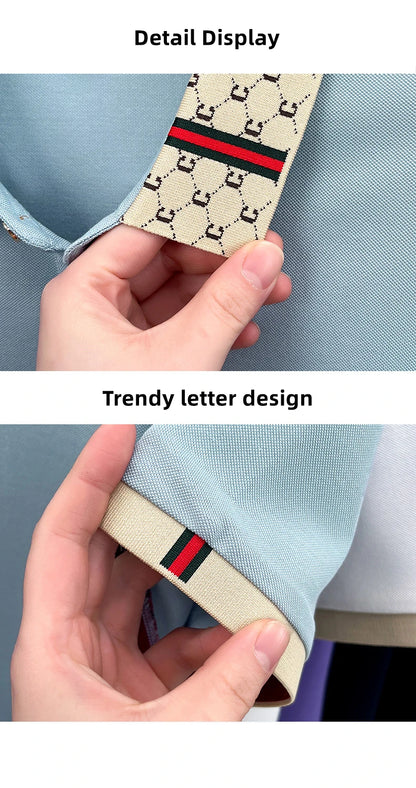 Luxury brand B letter embossed short sleeve polo shirt men summer lightweight breathable new fashion color blocked lapel T-shirt - Prolificstore