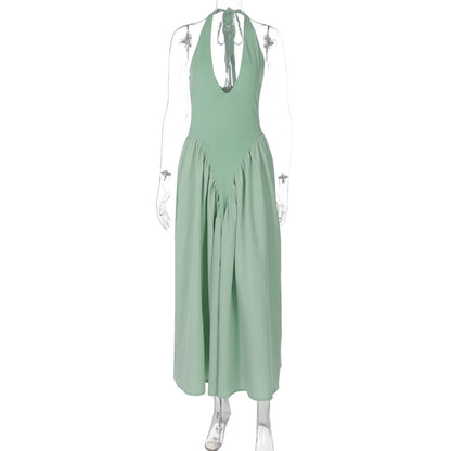 Talenza Backless Deep V Spliced Long Dress Summer Women's Sexy Party Dress Halter New Fashion Slim White Sleeveless Long Dress