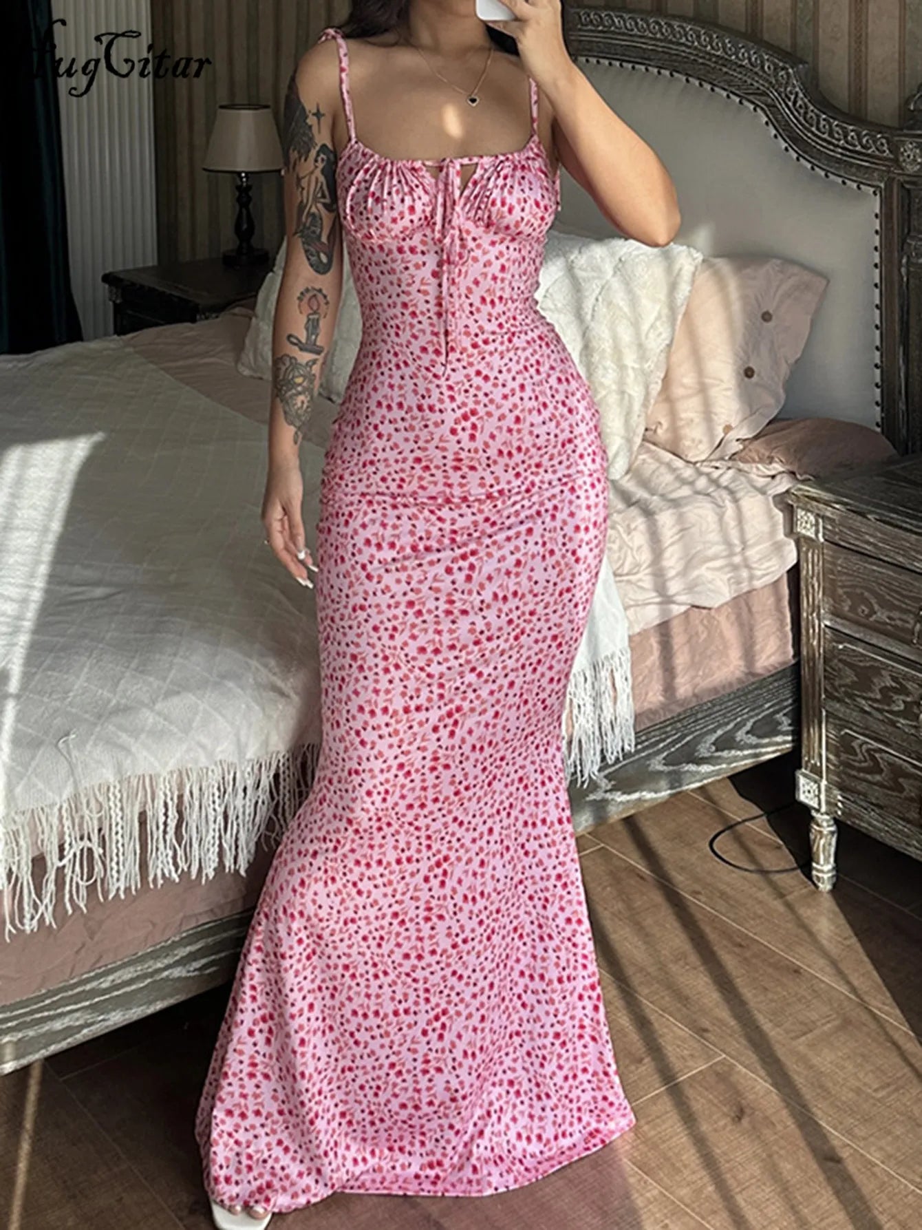 Hugcitar Women Elegant Floral Beach Vacation Bodycon Streetwear Long Dress 2026 Summer Clothes Wholesale Items For Business - Prolificstore