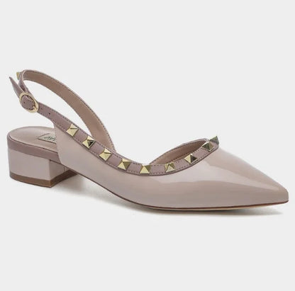 Women Real Leather Shiny Back Buckle Strap Fashionable Sandals European And American Style Trendy Shoes Closed Toe Gold Studs 42