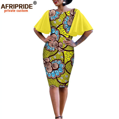African Bodycon Dresses for Women AFRIPRIDE Bazin Richi Short Butterfly Sleeves Dashiki Wax Women Ankara Print Dress A1925007