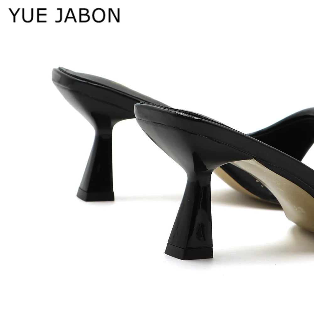 Black Red High Heel Slippers Women Open Toe Slingback Sandals Female Pumps Square Toe Summer Simple Designer Heeled Sandals - Prolificstore