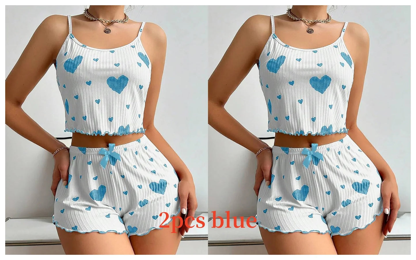 Women's Pajamas Set Sleepwear 2 PCS Short Tank Tops And Shorts S M L White Ventilate Soft Casual Love Printing - Prolificstore