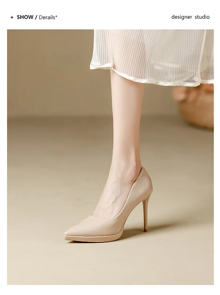 FyLuan Sexy Platform Women Heels Classic Ladies Pumps Black Professional Work Shoes Soft Leather Banquet Wedding Female Stiletto - Prolificstore