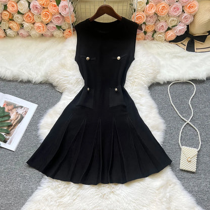 YuooMuoo Chic Fashion 2026 Summer Pleated Short Dress Women O-neck Slim Waist A-line Party Dress Streetwear Lady Outfits Vestido - Prolificstore