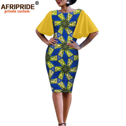 African Bodycon Dresses for Women AFRIPRIDE Bazin Richi Short Butterfly Sleeves Dashiki Wax Women Ankara Print Dress A1925007