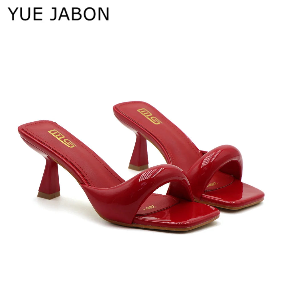 Black Red High Heel Slippers Women Open Toe Slingback Sandals Female Pumps Square Toe Summer Simple Designer Heeled Sandals - Prolificstore