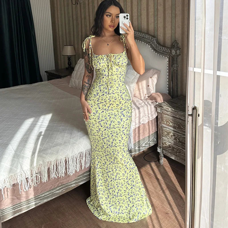 Hugcitar Women Elegant Floral Beach Vacation Bodycon Streetwear Long Dress 2026 Summer Clothes Wholesale Items For Business - Prolificstore
