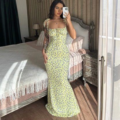 Hugcitar Women Elegant Floral Beach Vacation Bodycon Streetwear Long Dress 2026 Summer Clothes Wholesale Items For Business