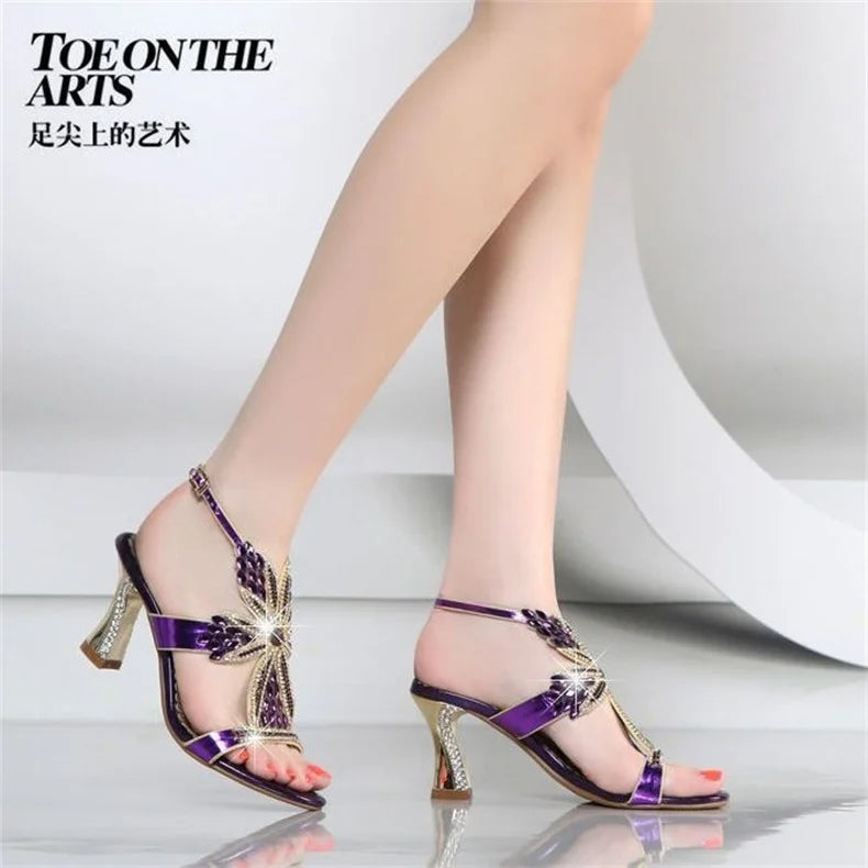 CINESSD Genuine Leather Women Sandals Pumps Summer Rhinestone High Heel Women Wedding Pumps Shoes Sexy Crystal Open-Toe Sandals - Prolificstore