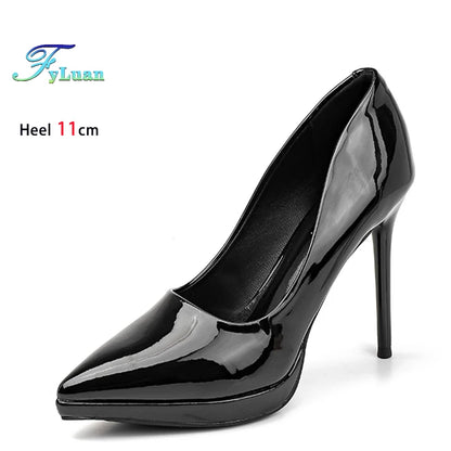 FyLuan Sexy Platform Women Heels Classic Ladies Pumps Black Professional Work Shoes Soft Leather Banquet Wedding Female Stiletto - Prolificstore