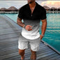 Summer New Men's 3D Printing Short Sleeve Zipper Polo Shirt Shorts Set  Men Casual  2-piece Vacation Beach Set - Prolificstore