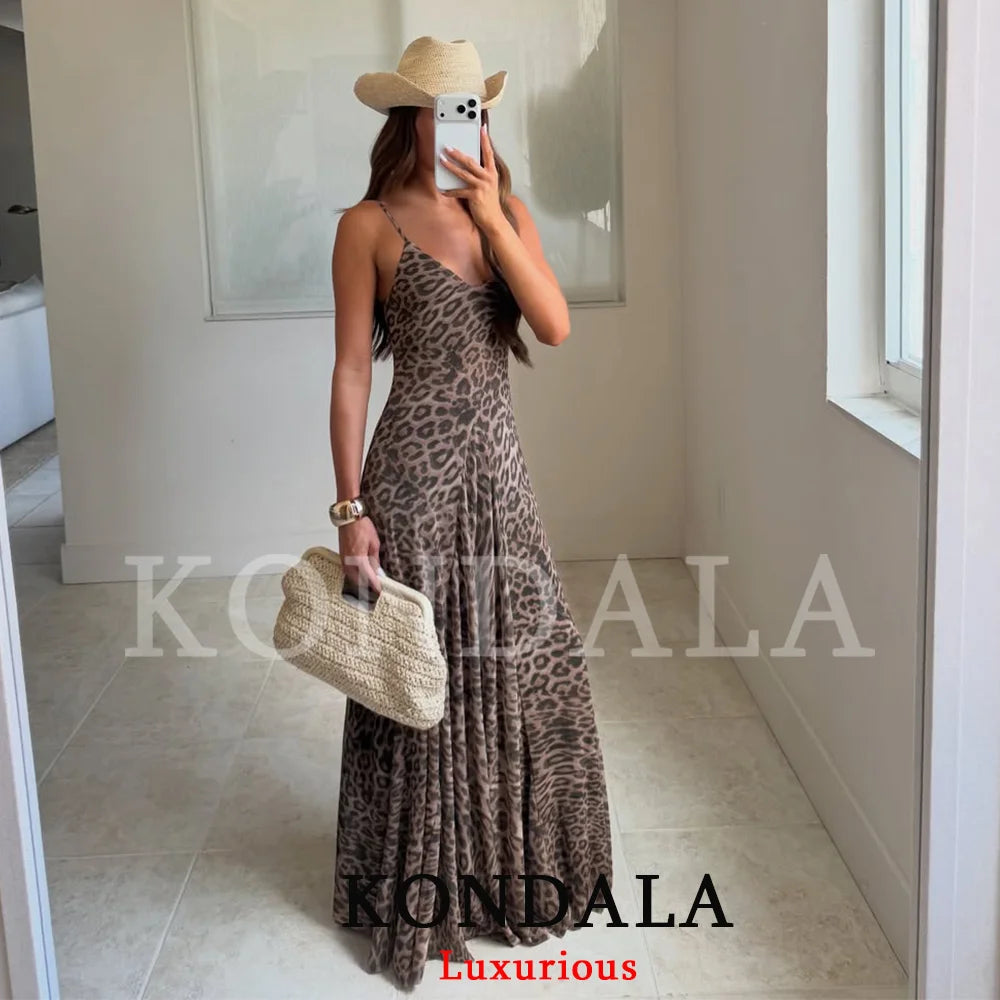 KONDALA Vintage Sexy Women Long Cami Chiffon Dress Leopard Beach Holiday Party Dress Fashion 2026 Spring Summer Elegant Dress - Prolificstore