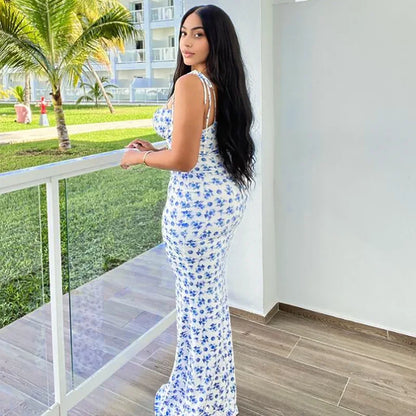 Hugcitar Women Elegant Floral Beach Vacation Bodycon Streetwear Long Dress 2026 Summer Clothes Wholesale Items For Business