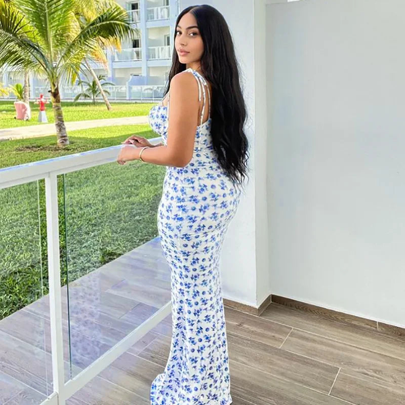 Hugcitar Women Elegant Floral Beach Vacation Bodycon Streetwear Long Dress 2026 Summer Clothes Wholesale Items For Business