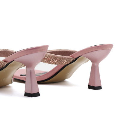 Black Red High Heel Slippers Women Open Toe Slingback Sandals Female Pumps Square Toe Summer Simple Designer Heeled Sandals - Prolificstore