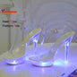 Summer Led Illuminated Women Slippers Super High Heel 13cm Crystal Ankle Buckle Sandals Transparent Platform Female Party Shoes