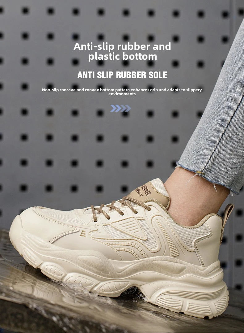 female industrial steel toe safety shoes woman breathable work shoes Lightweight Sneakers fashion spring/summer work sneakers - Prolificstore
