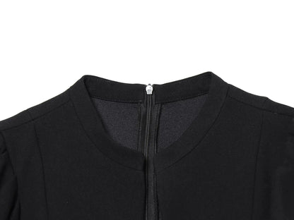 KONDALA Elegant Holiday Chic Women Mini Dress Black O-Neck Zipper Short Puff Sleeve Dress Fashion 2026 Spring Summer Party Dress