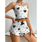 Women's Pajamas Set Sleepwear 2 PCS Short Tank Tops And Shorts S M L White Ventilate Soft Casual Love Printing - Prolificstore