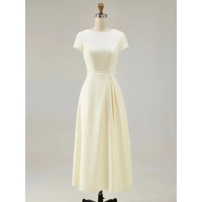 Formal Pleated Dresses Woman 2026 Spring Summer Apricot Short Sleeve High Waist Bridal Guest Elegant Long Dress 197365 - Prolificstore