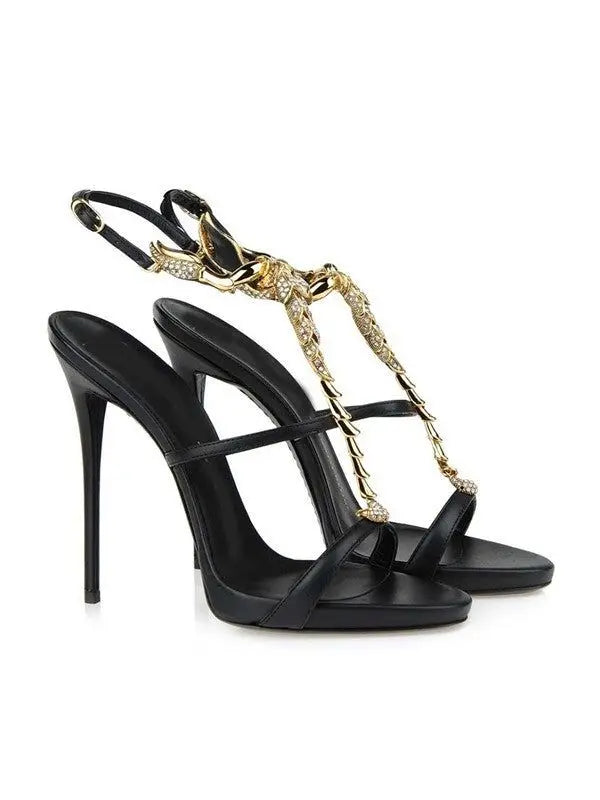 Classic Summer New Women's Stiletto Heel Sheepskin Peep Toe Platform Rhinestone Sandals High Heel Ankle Strap Pumps Sandals - Prolificstore