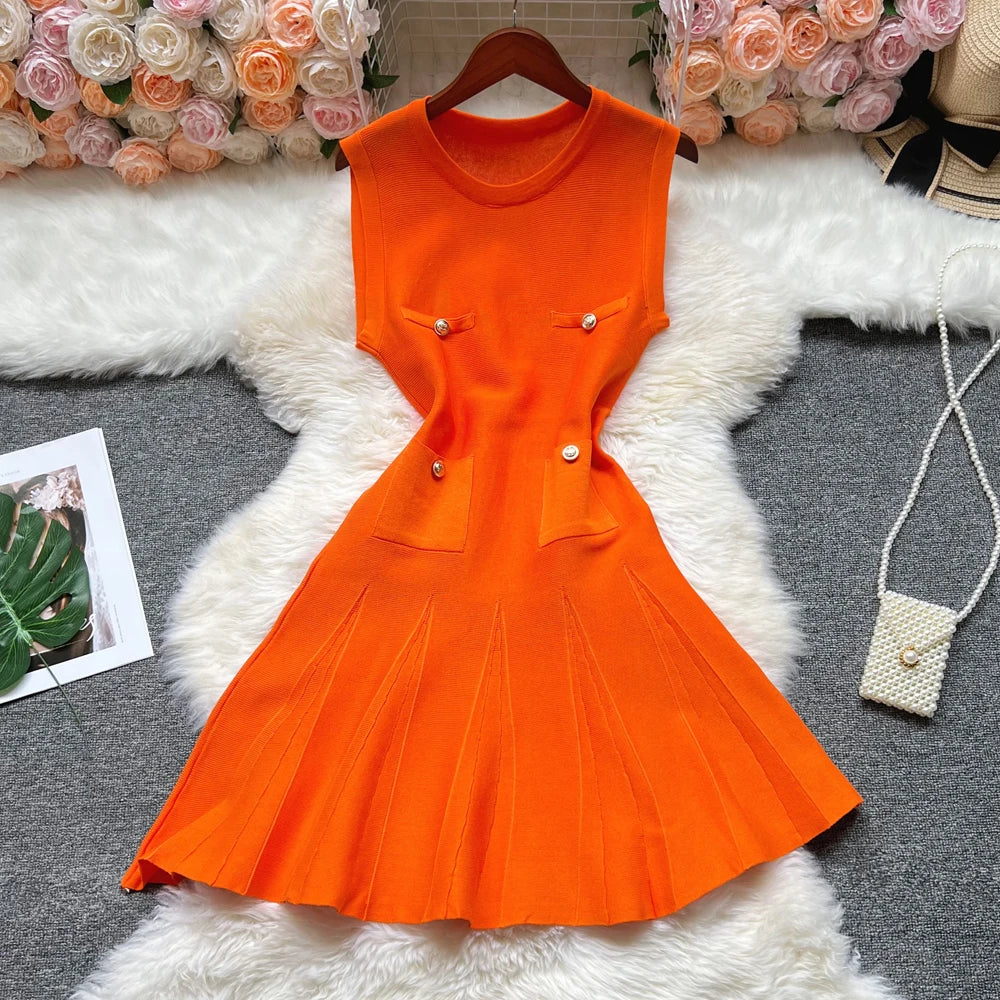YuooMuoo Chic Fashion 2026 Summer Pleated Short Dress Women O-neck Slim Waist A-line Party Dress Streetwear Lady Outfits Vestido - Prolificstore