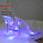 Summer Led Illuminated Women Slippers Super High Heel 13cm Crystal Ankle Buckle Sandals Transparent Platform Female Party Shoes