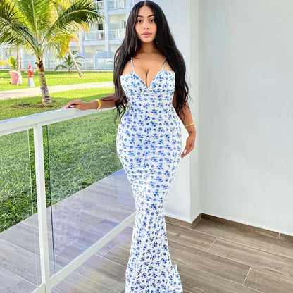 Hugcitar Women Elegant Floral Beach Vacation Bodycon Streetwear Long Dress 2026 Summer Clothes Wholesale Items For Business