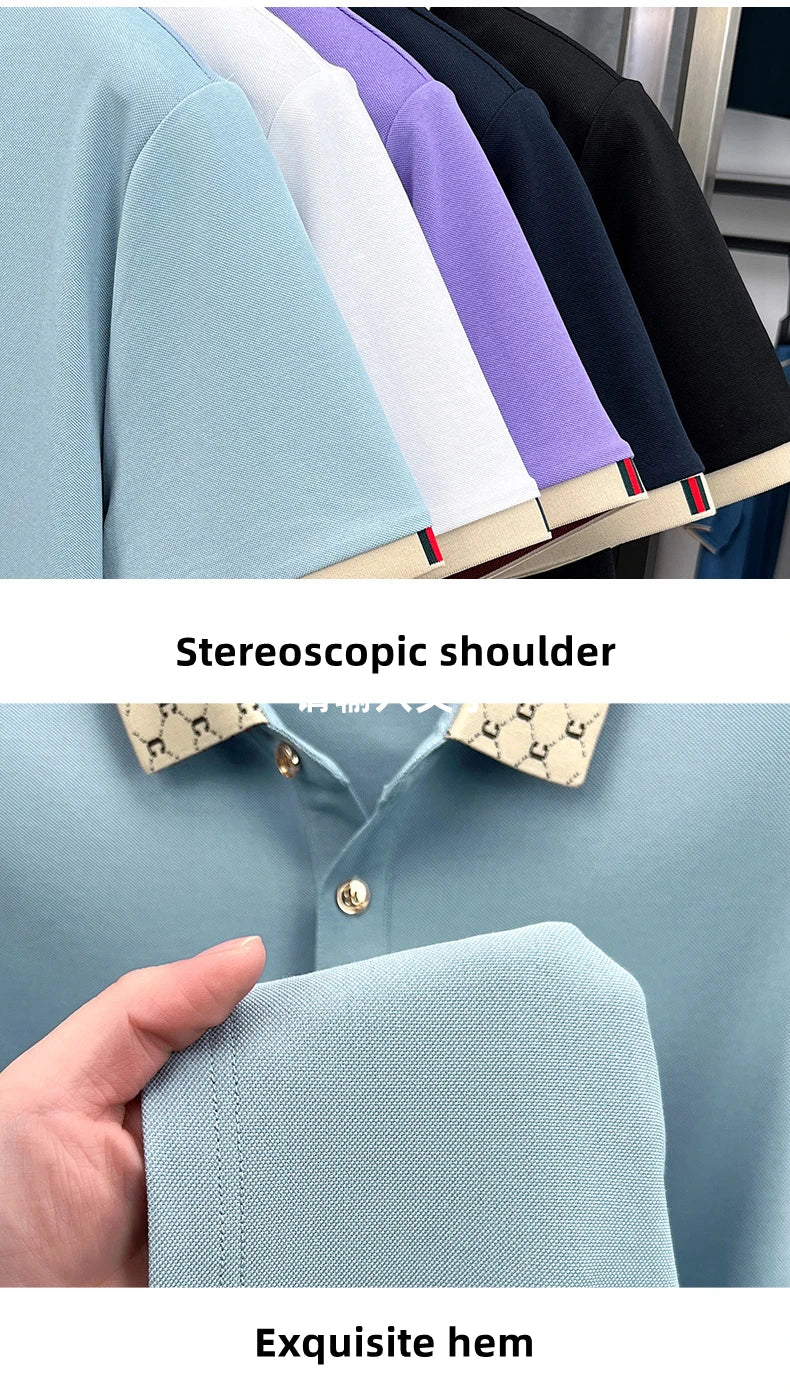 Luxury brand B letter embossed short sleeve polo shirt men summer lightweight breathable new fashion color blocked lapel T-shirt - Prolificstore