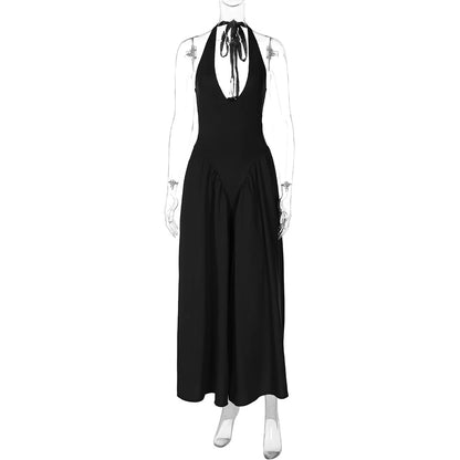 Talenza Backless Deep V Spliced Long Dress Summer Women's Sexy Party Dress Halter New Fashion Slim White Sleeveless Long Dress