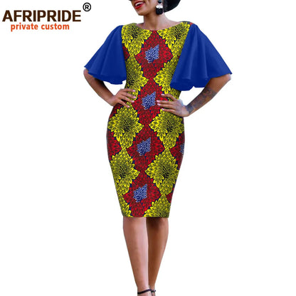 African Bodycon Dresses for Women AFRIPRIDE Bazin Richi Short Butterfly Sleeves Dashiki Wax Women Ankara Print Dress A1925007