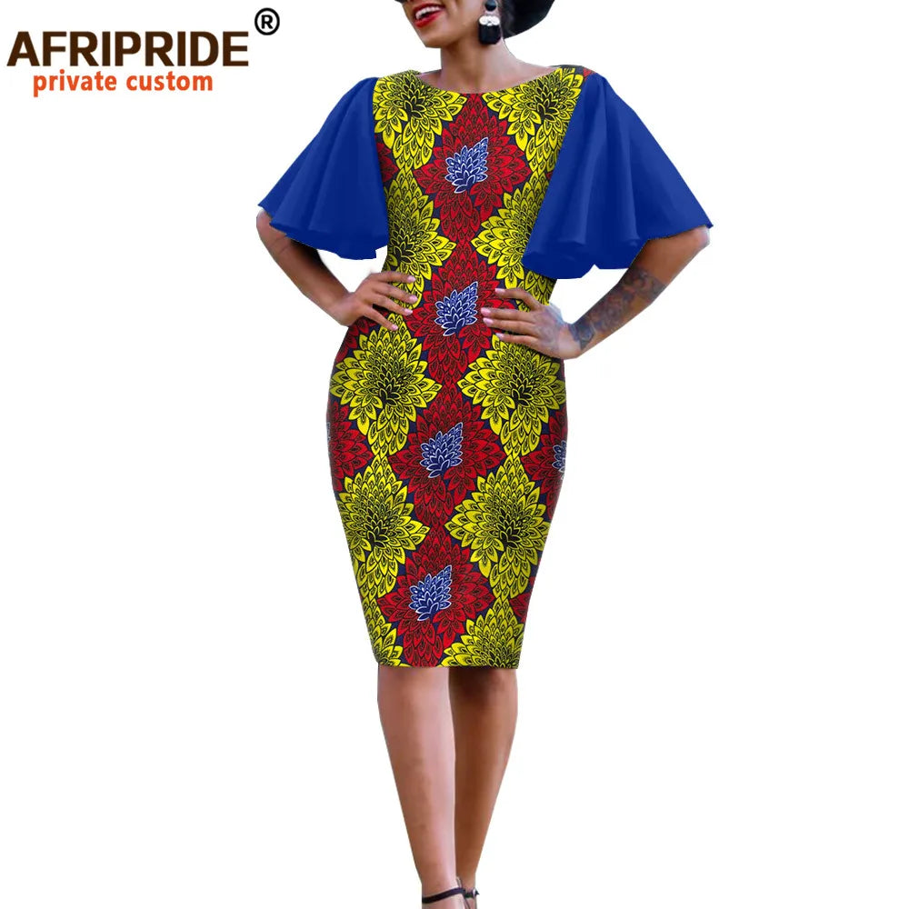 African Bodycon Dresses for Women AFRIPRIDE Bazin Richi Short Butterfly Sleeves Dashiki Wax Women Ankara Print Dress A1925007