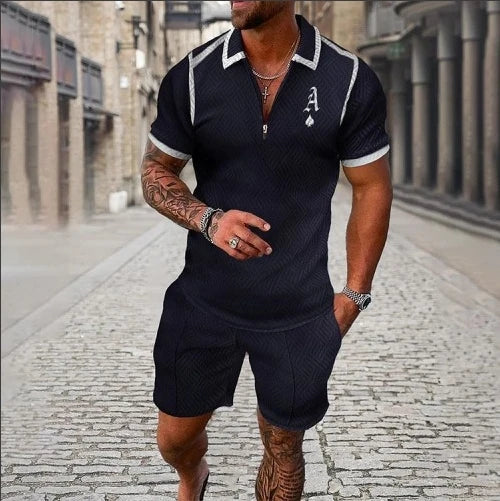 Summer New Men's 3D Printing Short Sleeve Zipper Polo Shirt Shorts Set  Men Casual  2-piece Vacation Beach Set - Prolificstore