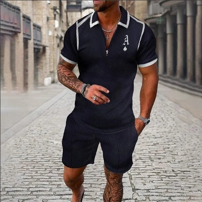 Summer New Men's 3D Printing Short Sleeve Zipper Polo Shirt Shorts Set  Men Casual  2-piece Vacation Beach Set - Prolificstore