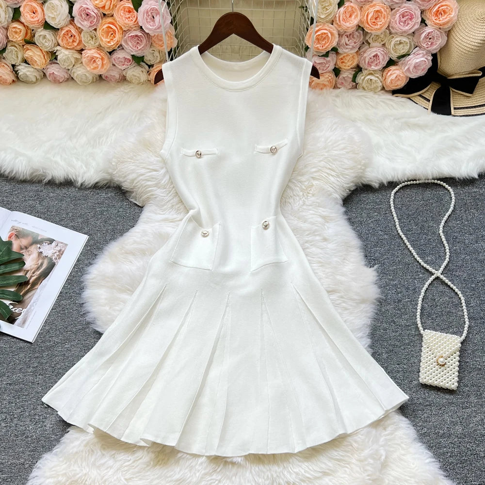 YuooMuoo Chic Fashion 2026 Summer Pleated Short Dress Women O-neck Slim Waist A-line Party Dress Streetwear Lady Outfits Vestido - Prolificstore