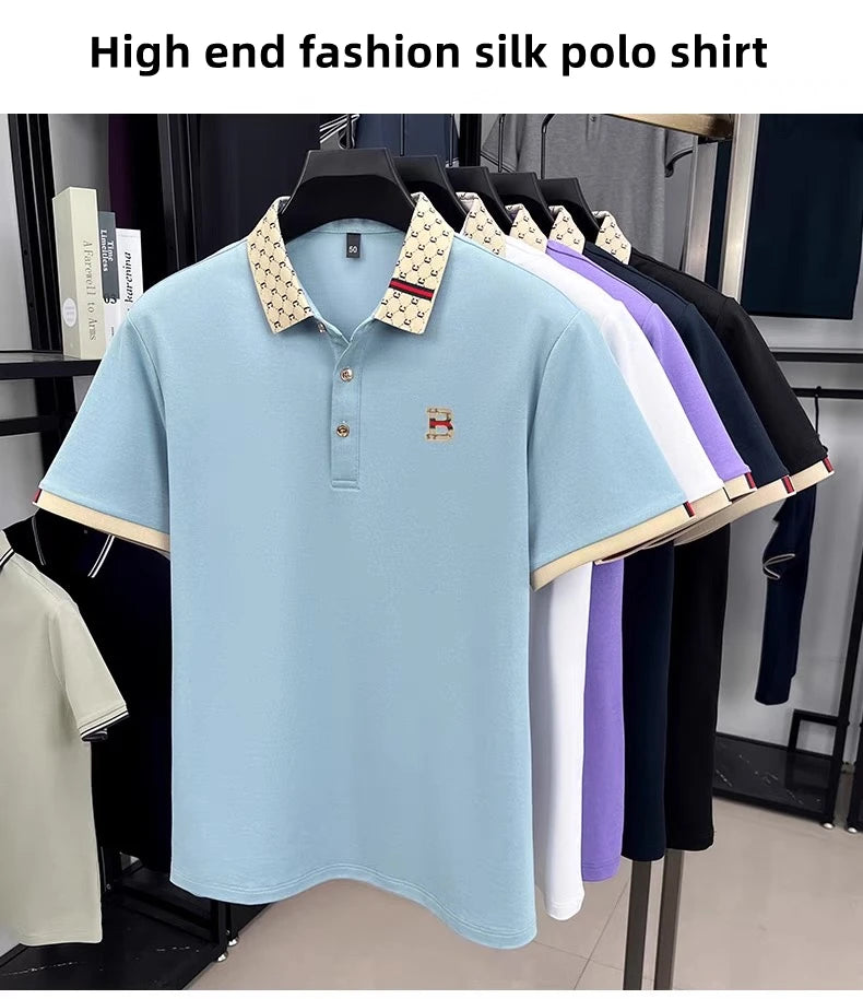 Luxury brand B letter embossed short sleeve polo shirt men summer lightweight breathable new fashion color blocked lapel T-shirt - Prolificstore