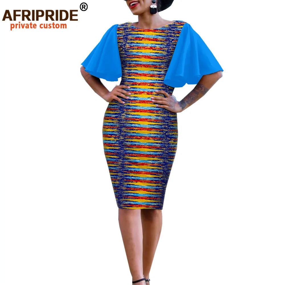 African Bodycon Dresses for Women AFRIPRIDE Bazin Richi Short Butterfly Sleeves Dashiki Wax Women Ankara Print Dress A1925007