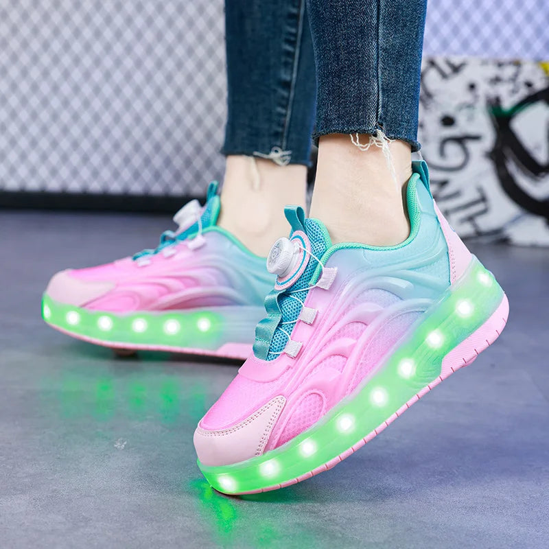 Two Wheels Children's Led Light Roller Skate Shoes For Kids Boys Girls Glowing Sports Luminous Sneakers Skateboard USB Charging - Prolificstore