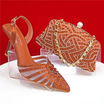 2025 Elegant Fruit Green Women's Green Heels and Rhinestone Handbag Set - Italian Design for Weddings and Parties